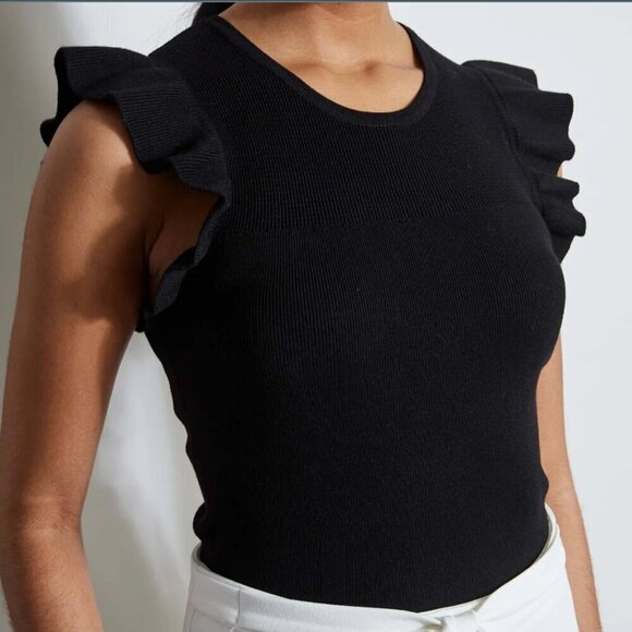 T Tahari Flutter Sleeve Sweater Knit Top Blue L - Picture 10 of 12